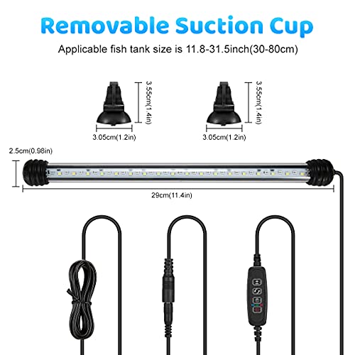 Greensun Led Aquarium Light, Fish Tank Light With Timing Control, Ip68 Submersible Waterproof Strip Bar Light, Rgb Color Changing, 3.8 Watts 11Inch/28Cm #TOP3