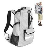 FOXFOCUS Dog Backpack Carrier for Medium Dogs - 4-Layer Protection, Under 30 lb, Waterproof, Adjustable Dog Travel Bag with Storage Pockets, Reflective Strips, Non-Slip Handle for Hiking - Grey