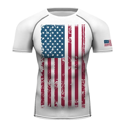 Men Marathon Running Tshirt Cycling Motocross Slim Fit Workout Gym Tee Top Country Flag USA UK Flags Printed Rash Guards (USA Flag, X-Large)