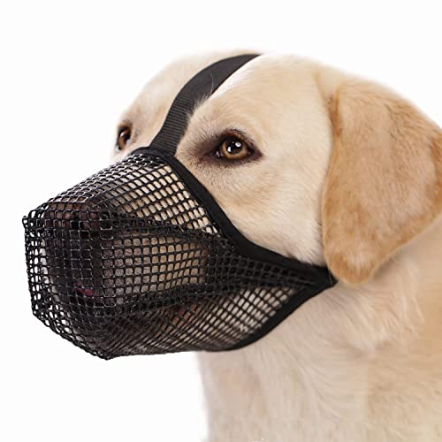 Muselière pour Chiens, Muselière en Nylon Respirant pour Chiens, muselière en Filet Nylon avec lanière de sécurité pour Chiens de Moyenne et Grande Taille (L, Noir) Cover