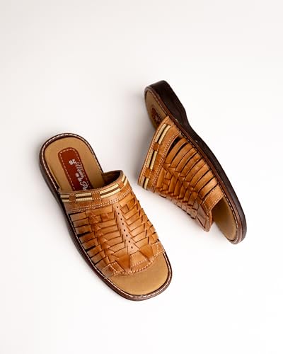 Mexico en la Piel Handmade Leather Huaraches for Men - Slip-On Open Toe Sandals - Comfortable, Breathable, Lightweight, Water Resistant, Tan Color - Sizes 7US -12US3