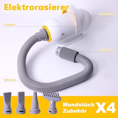 Hundefön Kanonen-Stil weiß 2400W Pet Dryer Hundetrockner Blower mit Einstellbarer Windgeschwindigkeit und Temperaturen,1-9 verschiedene Stärken von Umgebungsluft und Heißluft 35-60℃ #LYCSJDPWH-DE
