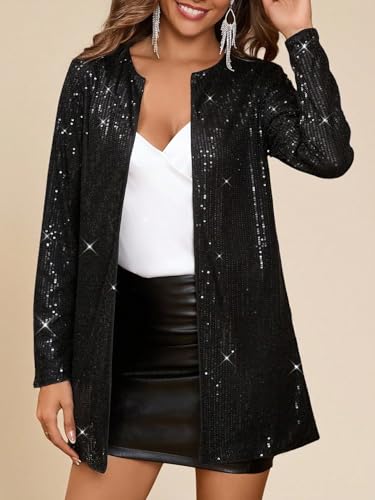 Chic Black Womens Fall Winter Jacket - Sequin Detail, Long Sleeve, X-Large Elegance - Image 7