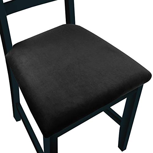 NORTHERN BROTHERS Velvet Dining Room Chair Seat Covers Set of 4, Velvet Stretch Kitchen Chairs Seat Slipcovers (Velvet Black, 4 Pack)