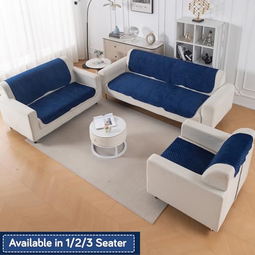 Image of HOKIPO Quilted Sofa Cover 1 Seater for Seat & Back, Washable Kids & Pet Friendly Sofa Cover, 'Quilt Classic' Navy Blue (IN-925-NBL*2)