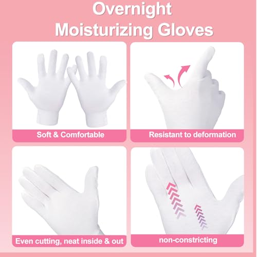 12-Pack White Cotton Gloves, for Dry Hands Sleeping Eczema Care and Night-Time Moisturizing, Unisex Soft Sleep Elastic SPA Glove Set, Arts Crafts, Wedding, Halloween Costumes, Jewellery Inspection