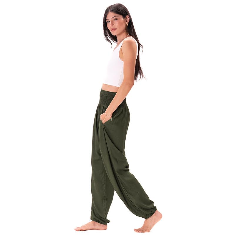Image of Lotus and Luna Women's Harem Pants Thai Pants for Beach & Lounge High Waisted Flowy Boho Pants Genie Pants Yoga Pants
