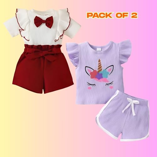 Image of 4YOU DRESSES Beautiful Cotton Blend Fabric Top and Shorts For Girls(Pack Of 2)