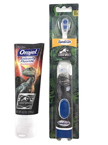 Jurassic World Electric Toothbrush and Fluoride Toothpaste Set for Kids (Green)