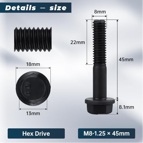 Image of 10-Sets M8-1.25 x 45mm Flange Hex Bolt with Flange Nuts and Flat & Lock Washers Assortment Set, 10.9 Grade Alloy Steel, Serrated, for Automotive Repair & Machinery Projects, Glvaner