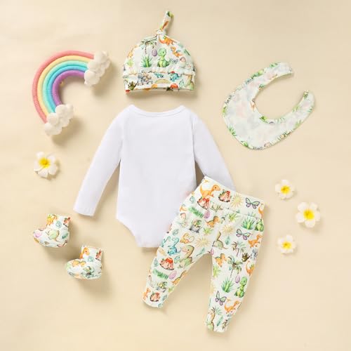 GRNSHTS Newborn Baby Boy Clothes Letter Print Romper+Animal Pants+Mouth watering towel+Socks With Hat Coming Home Outfits 5