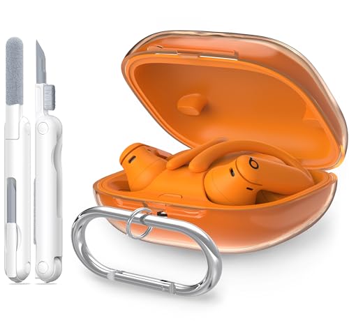 RFUNGUANGO for Beats Powerbeats Pro 2 Protective Case, Soft Transparent TPU Shockproof Protective Case for Beats Powerbeats Pro 2 Accessories with Cleaning Kit and Keychain -Orange