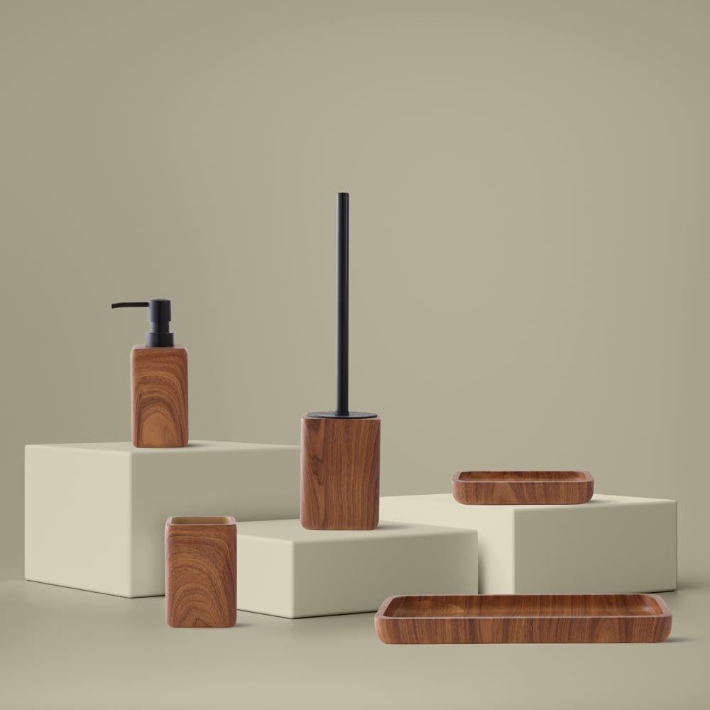 Inbagno Vassoio Porta Oggetti in Poliresina Effetto Legno della Linea Radici, L 25 x P 11 x H 2,5Cm
