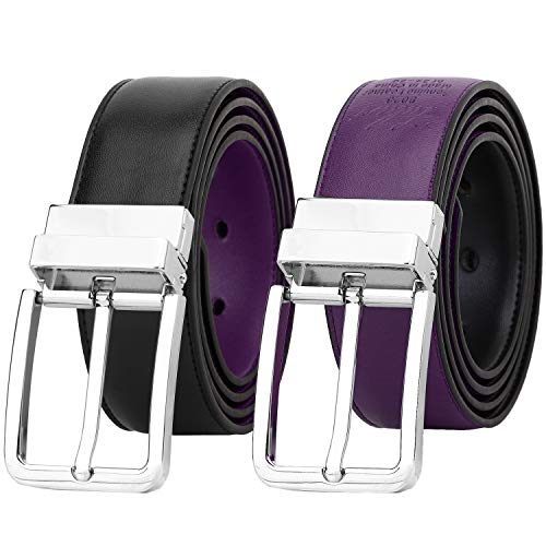 Falari 9022 - Cinturón de vestir reversible para hombre (piel auténtica, en caja de regalo) - Morado - L (71/97 cm)