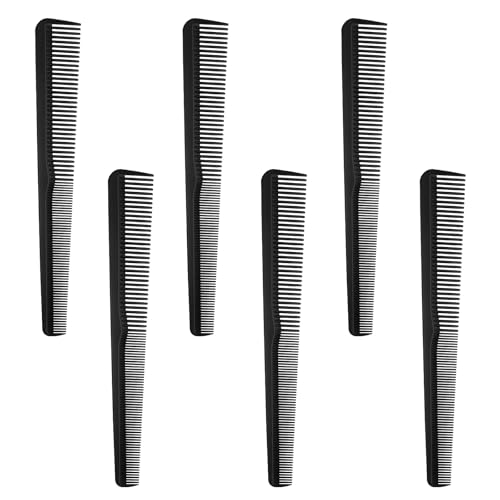 6 Pcs Taper Comb Black Carbon Fiber Heat Resistant Barber Salon Hairdressing Styling Fine and Wide Tooth Tapered Comb for Men and Women All Hair Types