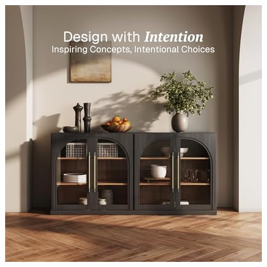 BELLEZE 65" Arched Glass Door Sideboard