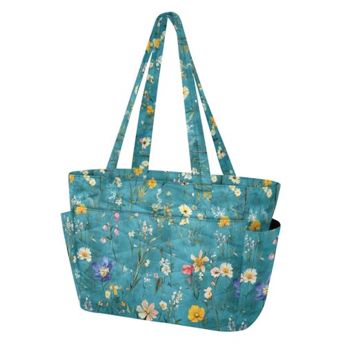 Sac de plage turquoise à fleurs avec compartiment pour piscine et sport