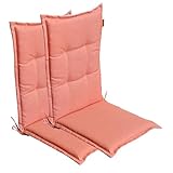LILENO HOME Gartenstuhl Auflagen [2er Set - Hochlehner] in Lachs - Bequeme Liegen als Sitzauflagen für Gartenmöbel - Stuhlkissen für Gartenstühle und Klappstühle BAR