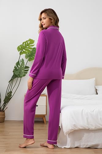 Image of 100% Cotton Pajama Sets for Women 2 Piece Long Sleeve Button Down Pjs Soft Comfy Ladies Sleepwear Lounge Sets S-XL