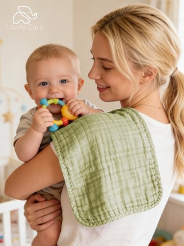 Image of Lovely Care 12 Pack Muslin Burp Cloths 100% Cotton Muslin Cloths Large 20''x10'' Extra Soft and Absorbent Baby Burping Cloth - Sage, Teal and Blue