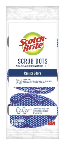 Scotch-Brite Scrub Dots Non-Scratch Dishwand Refills, Dishwand Refills for Cleaning Kitchen, Bathroom, and Household, Non-Scratch Refills Safe for Non-Stick Cookware, 3 Dishwand Refills