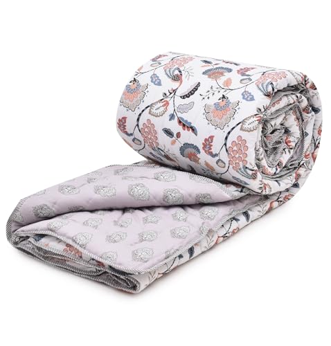 Image of RRC Jaipuri Beautiful Floral Print in White and Green Jaipuri Rajai /Razai /Quilt Double /King Bed Quilt /Comforter /Ac Quilt /Ac Comforter, Cotton, Lightweight Pack of 1, 200 GSM