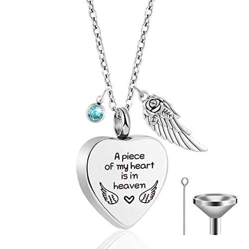 Canghai Rousa Mini collar de urna, collar con colgante de piedra natal, soporte de perfume de ceniza, con embudo de relleno, joyería para mascotas humanas, aleación, circonia azul Cover