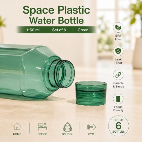 Image of Nayasa Space Plastic Water Bottle 1150 ml | Set of 5 | BPA-Free Fridge Bottle for Home, Office, School, Gym | Leak-Proof & Durable | Multicolor