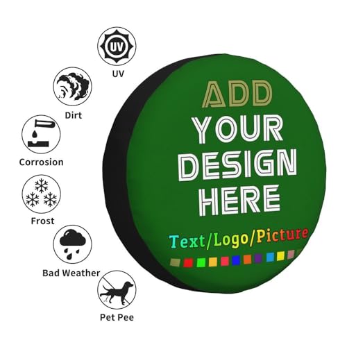 Image of Custom Spare Tire Cover Personalized Tire Covers Add Your Own Design Logo Picture Customize Wheel Cover Universal Size 14-17 in Fit for Jeep Trailer Camper RV Wheel Covers, DarkGreen