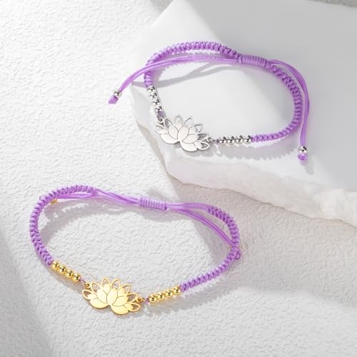 Pulsera de cuerda trenzada de acero inoxidable con símbolo loto miniatura 5