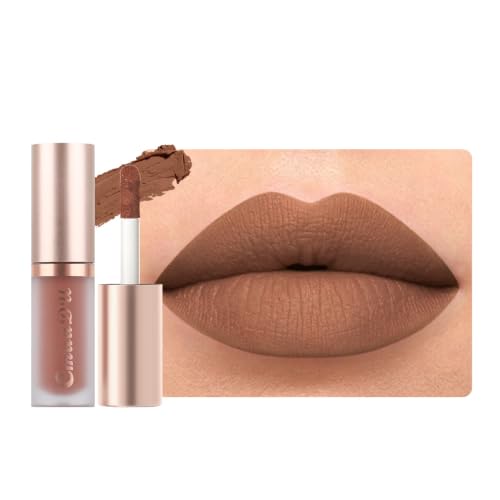Image of evpct 1Pcs Light Nude Soft Brown Matte Liquid Lipstick Lip Gloss Glossy Set for Black Women 24 Hour Silky Velvet Lipstick labiales matte larga duracion mate 24 horas originales 12#