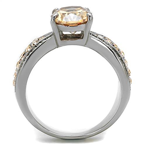 Marimor Jewelry Womens Oval Cut Champagne Cubic Zirconia Stainless Steel Engagement Ring Size 8 #TOP2