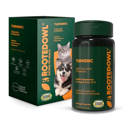 Rooted Owl Turmeric - Turmeric Supplement for Dogs and Cats - with Curcumin, Piperine and Vitamin C for Anti-Inflammatory Relief - 60/ct