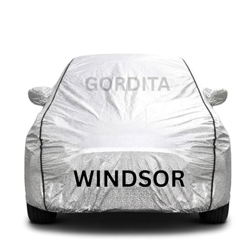 Image of Waterproof Car Body Cover for Windsor All Weather Protection Comes with Inner Cotton Lining & Triple Stitched with Mirror & Antenna Pocket Belt & Elastic Fit Metallic Silver with Black Piping2