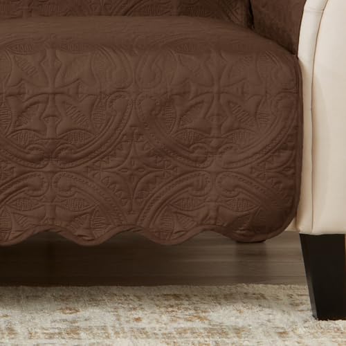 Image of Great Bay Home Reversible Sofa Cover - Washable Slipcover Furniture Protector with Elastic Straps - Perfect for Kids & Pets - Quilted & Stitched Detail (Chocolate /Taupe)