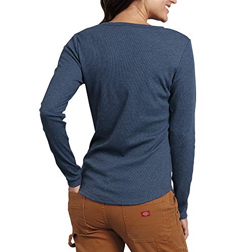 Dickies Women's Long-Sleeve 3-Button Henley Shirt, Dark Denim, Medium
