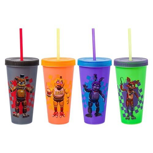Image of Silver Buffalo Five Nights at Freddy's 4 Pack Color Changing Plastic Tumblers Featuring Freddy Fazbear, Bonnie, Chica, and Foxy, 24 Ounces