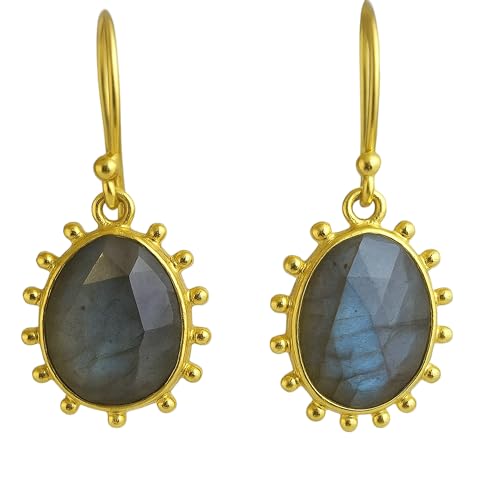 Boucles d'oreilles labradorite en argent sterling plaqué or de haute qualité