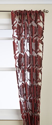 Regal Home Collections Milawi Sheer Jacquard Scroll Rod Pocket Window Panel, 54 by 84-Inch, Brick