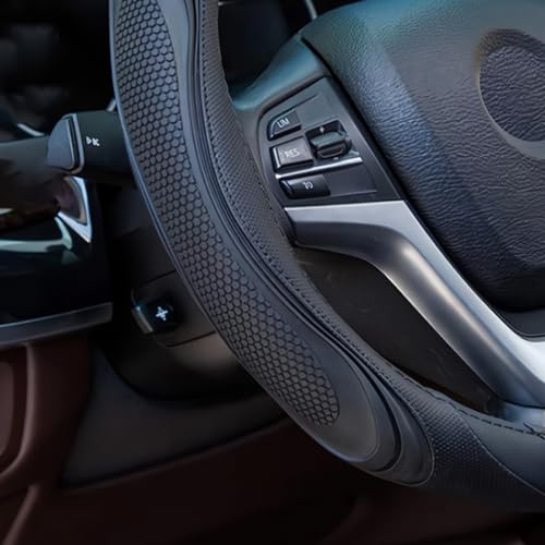 Image of Osilly 15 Inch Car Leather Steering Wheel Cover, Automotive Accessories Elastic Breathable Anti-Slip Soft Wheel Protector Fits Men and Women, Suitable for SUVs, Trucks, Vehicles and RVs (Black)