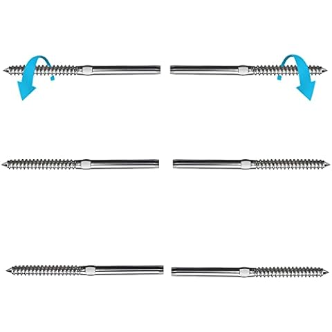 Steel DN Mate T316 Stainless Steel Right&Left Handed Thread Swage Lag Screws for Wood Post of 1/8" Cable Railing Kit, 6 Packs Deck Railing Hardware/Stair Deck Railing, DIY Wood Baluster Kit Cover