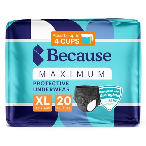 Image of Because Premium Maximum Absorbency Adult Incontinence and Postpartum Bladder Leak Underwear for Women, Heavy Absorbency, Disposable, Black, XLarge, 20 Count