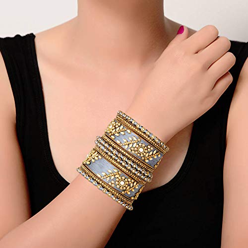Image of Peora Silk Thread Kundan & Stone Studded Chuda Bangles Set Gift for Women