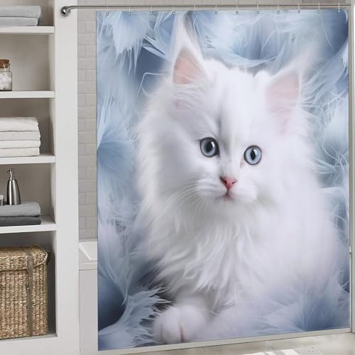 Rideau de douche chat 100% polyester résistant et lavable pour la baignoire