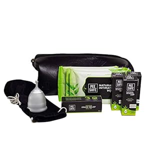 Pee Safe Reusable Menstrual Travel Kit | Cup (Large) + Intimate Wash + Cramp Relief Roll On | Free Vegan Leather Kit…