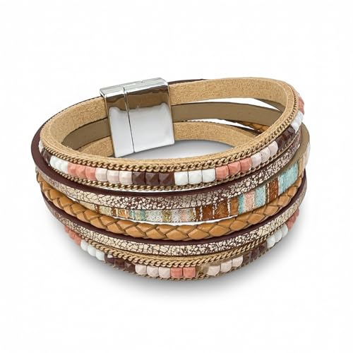 TSdiyART Leather Wrap Bracelets for Women, Bohemian Layered Bracelets with