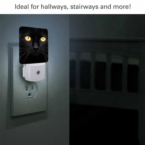 Image of LED Night Light,Black White Cat Face Close Up Crop LED Night Light Plug into Wall with Dusk to Dawn Light Sensor White Energy Efficient Nightlight for Bedroom Hallway Living Room Kitchen