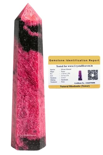 Image of Crystal Heaven Certified Rhodonite Crystal Tower Obelisk Point For Chakra, Healing And Balancing - Aaa Grade Original Certified Gemstone Agate For Reiki Meditation Yoga Spiritual (3-4 Inches)