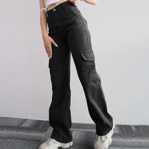 Women's High Waisted Cargo Pants Baggy High Waisted Parachute Pants with Pockets Wide Leg Y2K Streetwear Casual Pants3