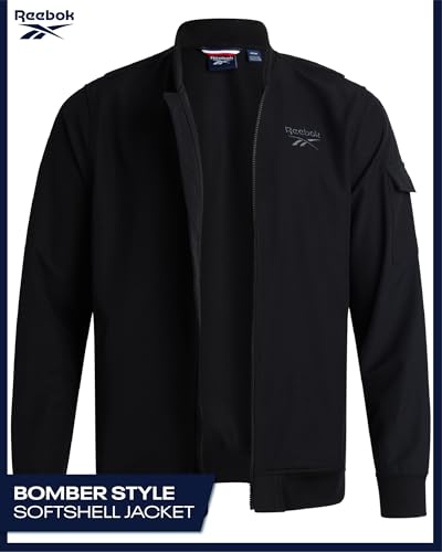 Image of Reebok Mens Rain Jacket - Full Zip Up Lightweight Water Resistant Windbreaker Soft Shell Collar Rain Coat for Men (S-XL)